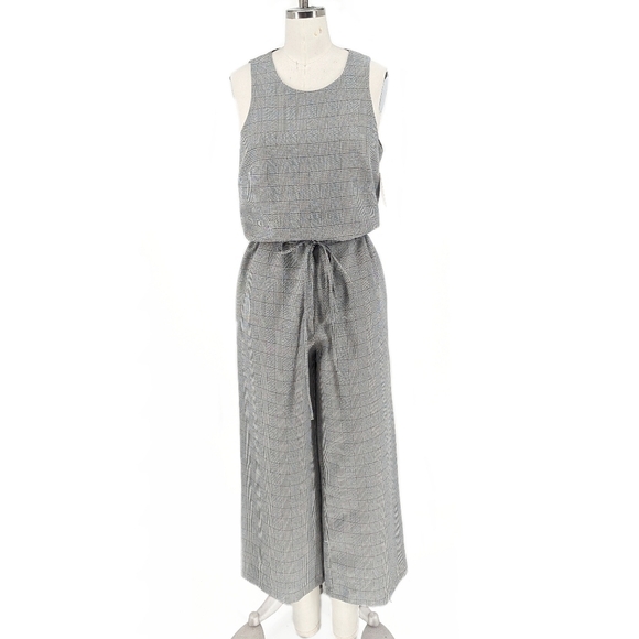 Asos Plaid Wide Leg Drawstring Jumpsuit Gray 6 preppy hipster Business casual - Picture 1 of 9